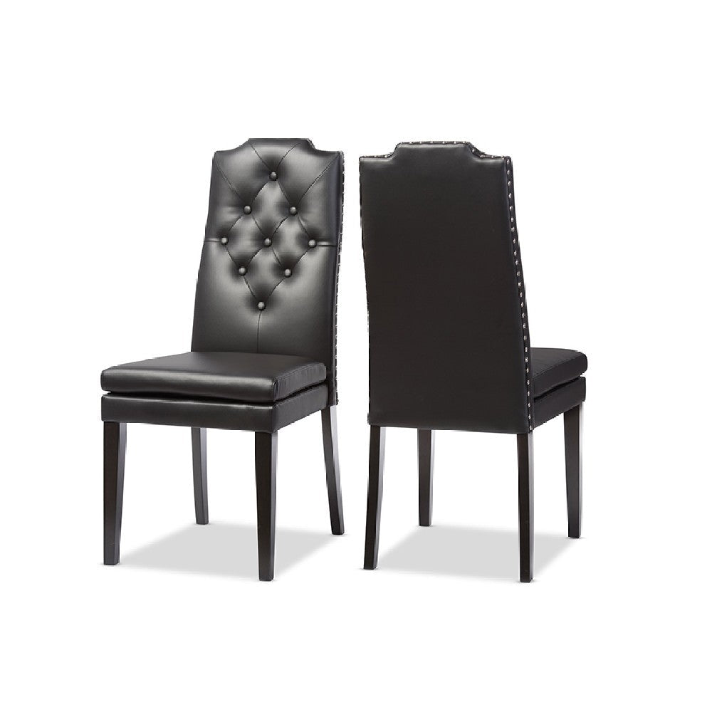 Baxton Studio Dylin Modern and Contemporary Black Faux Leather Button-Tufted Nail heads Trim Dining Chair (Set of 2)