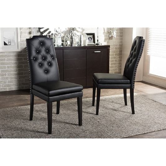 Baxton Studio Dylin Modern and Contemporary Black Faux Leather Button-Tufted Nail heads Trim Dining Chair (Set of 2)