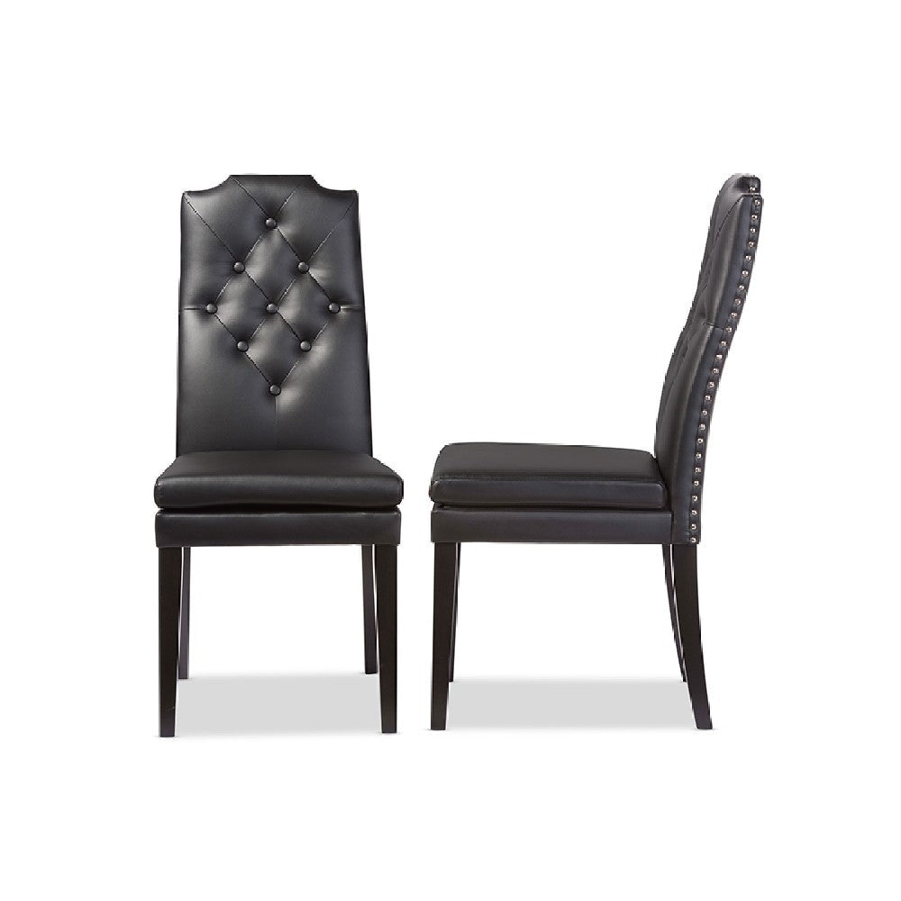 Baxton Studio Dylin Modern and Contemporary Black Faux Leather Button-Tufted Nail heads Trim Dining Chair (Set of 2)