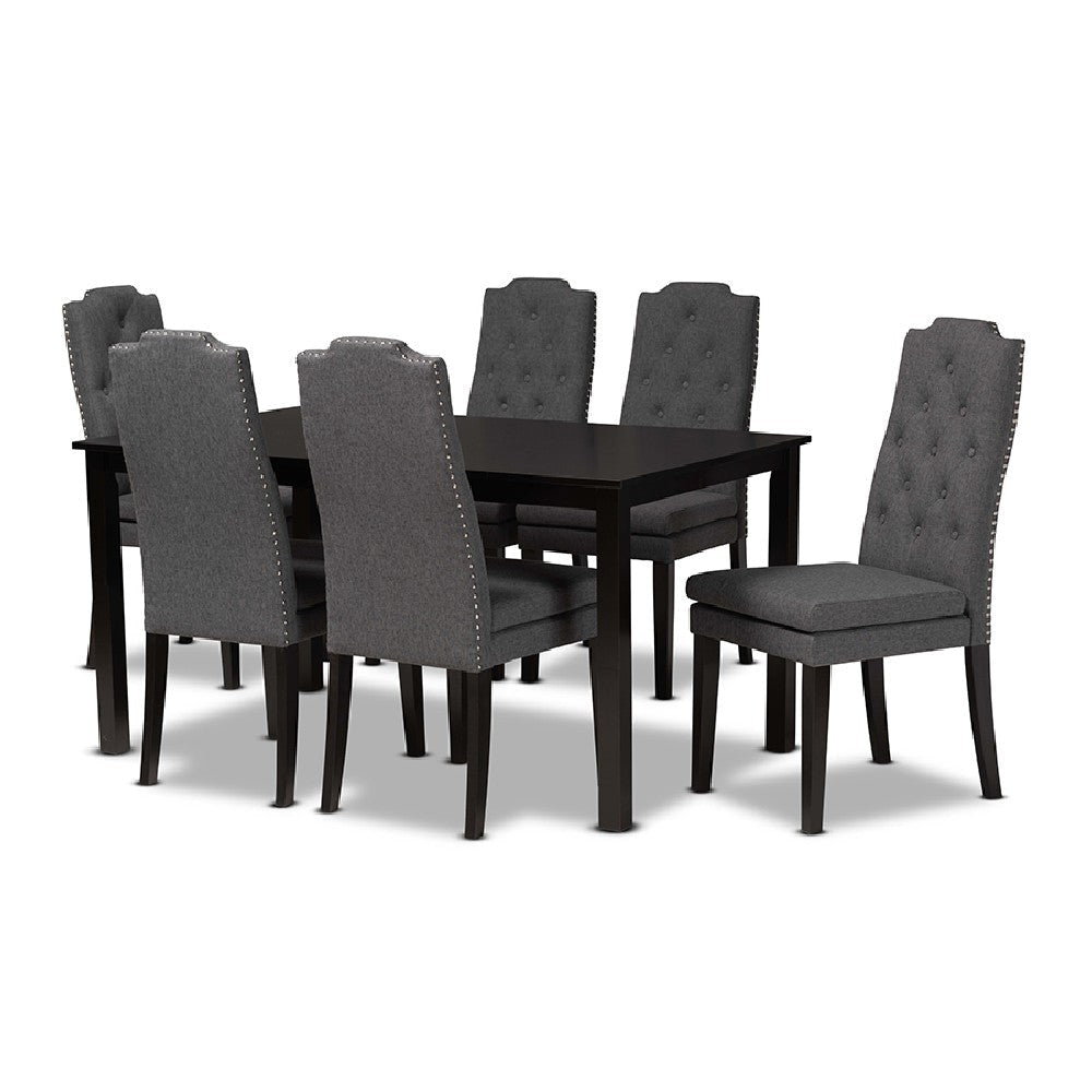 Baxton Studio Dylin Modern and Contemporary Dark Grey Fabric Upholstered and Dark Brown Finished Wood 7-Piece Dining Set