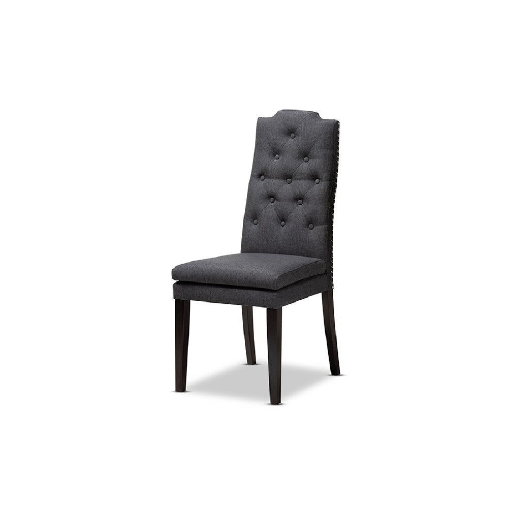 Baxton Studio Dylin Modern and Contemporary Dark Grey Fabric Upholstered and Dark Brown Finished Wood 7-Piece Dining Set
