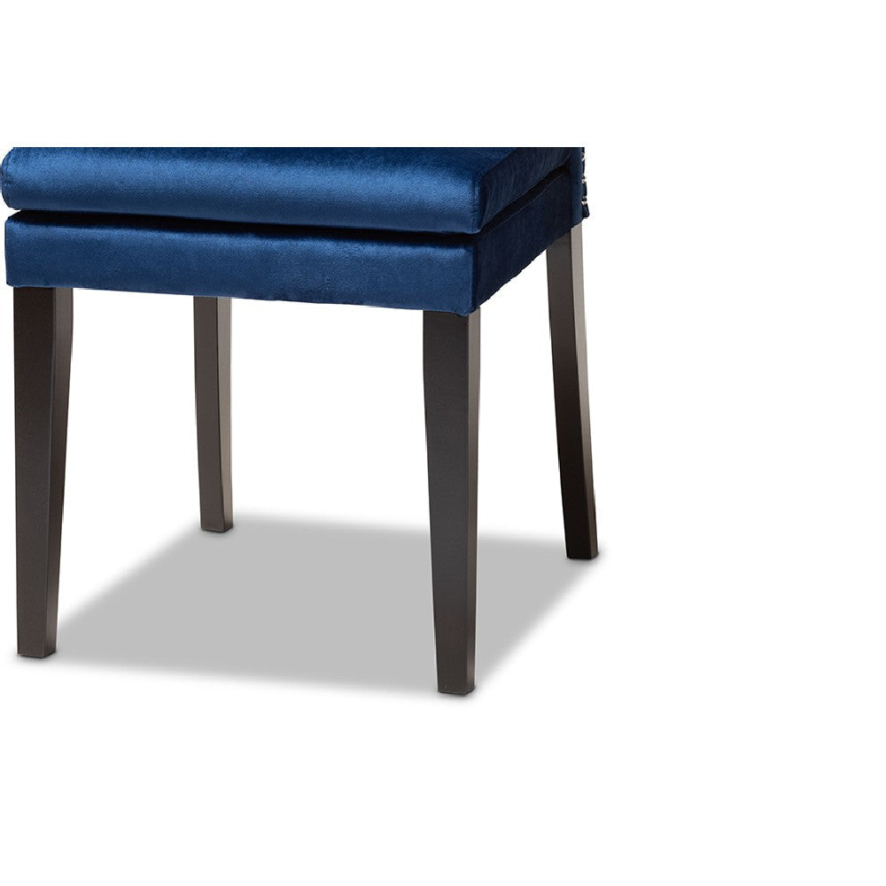 Baxton Studio Dylin Modern and Contemporary Navy Blue Velvet Fabric Upholstered and Dark Brown Finished Wood 7-Piece Dining Set