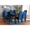 Baxton Studio Dylin Modern and Contemporary Navy Blue Velvet Fabric Upholstered and Dark Brown Finished Wood 7-Piece Dining Set
