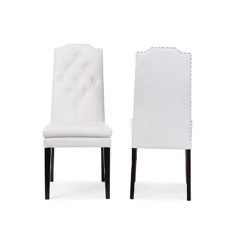 Baxton Studio Dylin Modern and Contemporary White Faux Leather Button-Tufted Nail heads Trim Dining Chair (Set of 2)