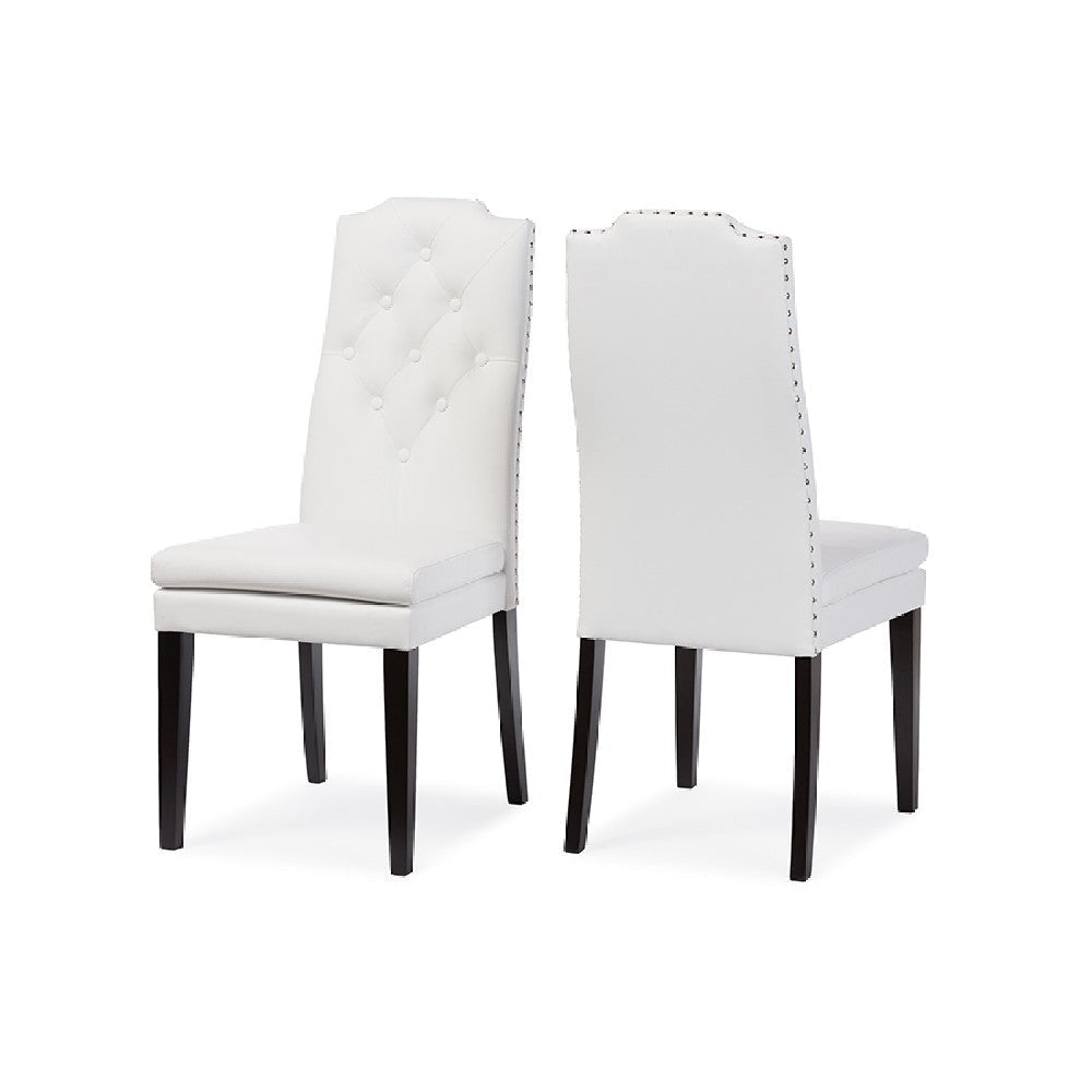 Baxton Studio Dylin Modern and Contemporary White Faux Leather Button-Tufted Nail heads Trim Dining Chair (Set of 2)
