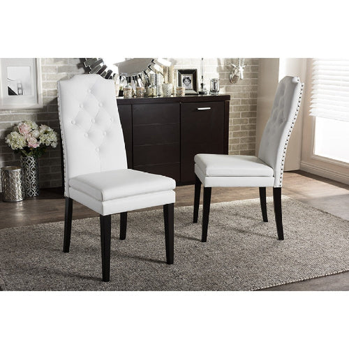 Baxton Studio Dylin Modern and Contemporary White Faux Leather Button-Tufted Nail heads Trim Dining Chair (Set of 2)