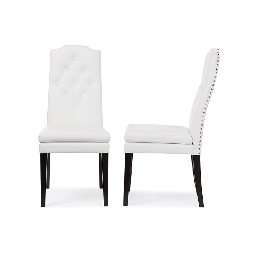 Baxton Studio Dylin Modern and Contemporary White Faux Leather Button-Tufted Nail heads Trim Dining Chair (Set of 2)