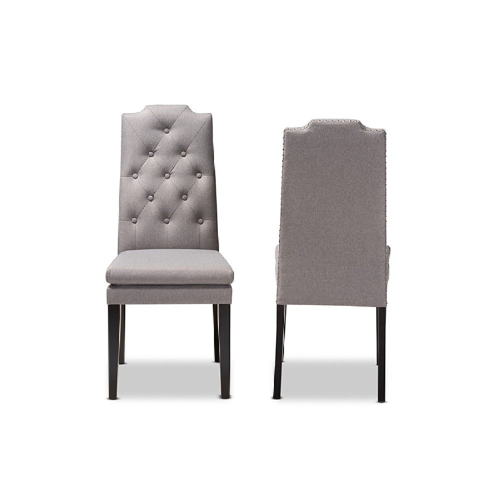 Baxton Studio Dylin Modern and ContemporaryGray Fabric Upholstered Button Tufted Wood Dining Chair Set of 2