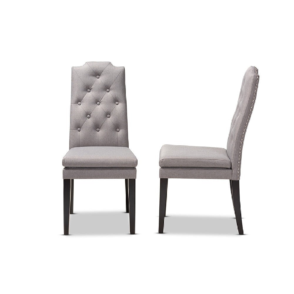 Baxton Studio Dylin Modern and ContemporaryGray Fabric Upholstered Button Tufted Wood Dining Chair Set of 2