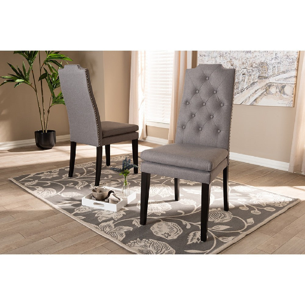 Baxton Studio Dylin Modern and ContemporaryGray Fabric Upholstered Button Tufted Wood Dining Chair Set of 2