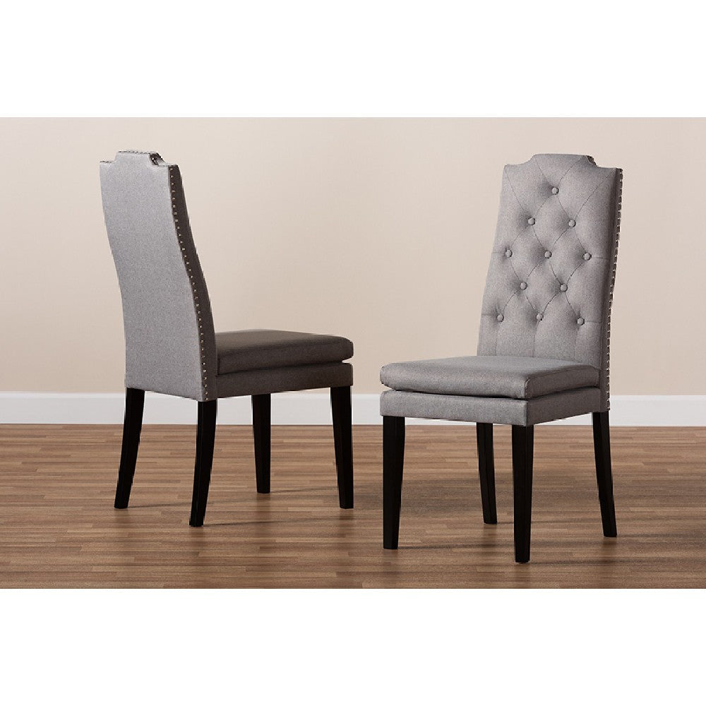 Baxton Studio Dylin Modern and ContemporaryGray Fabric Upholstered Button Tufted Wood Dining Chair Set of 2
