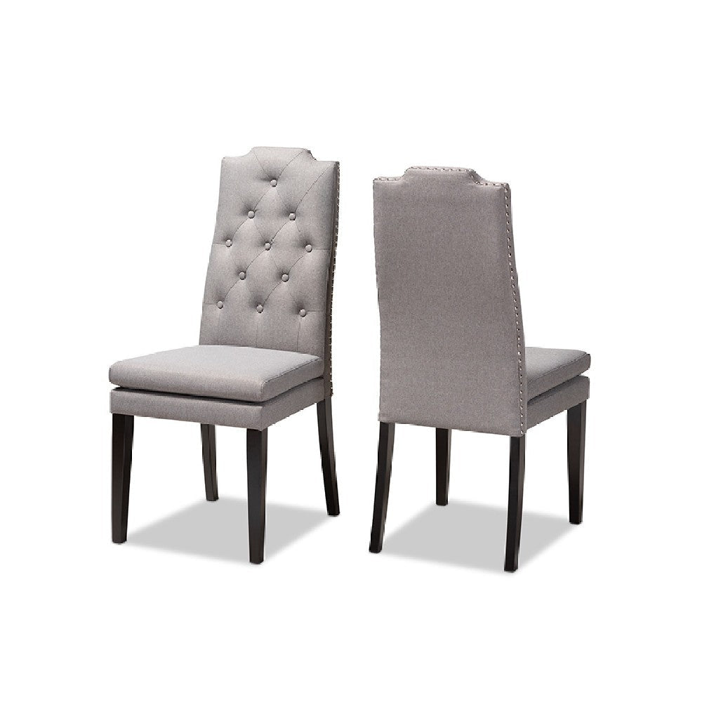Baxton Studio Dylin Modern and ContemporaryGray Fabric Upholstered Button Tufted Wood Dining Chair Set of 2
