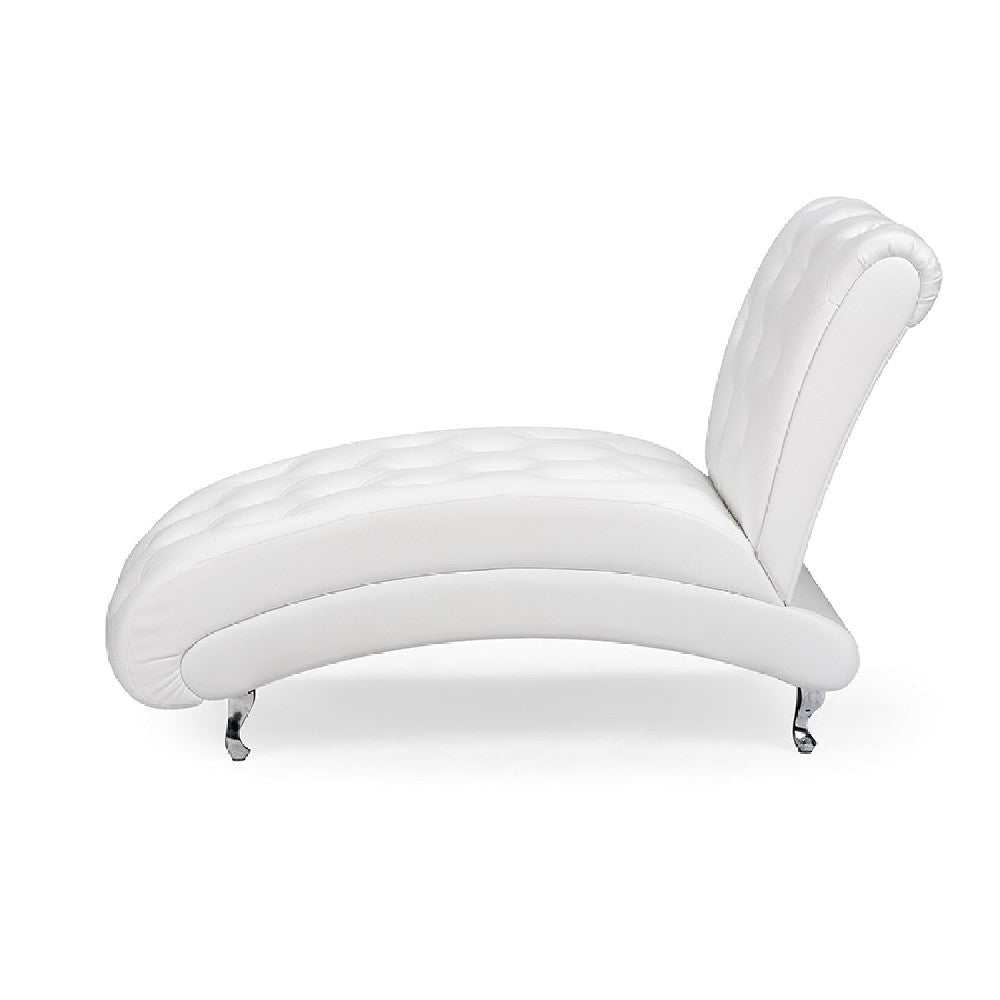 Baxton Studio Pease Contemporary White Faux Leather Upholstered Crystal Button Tufted Chaise Lounge WHI-BBT5187-White-Chaise
