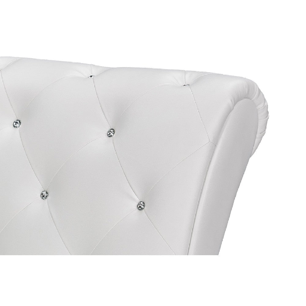 Baxton Studio Pease Contemporary White Faux Leather Upholstered Crystal Button Tufted Chaise Lounge WHI-BBT5187-White-Chaise