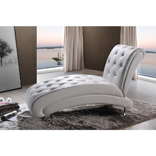 Baxton Studio Pease Contemporary White Faux Leather Upholstered Crystal Button Tufted Chaise Lounge