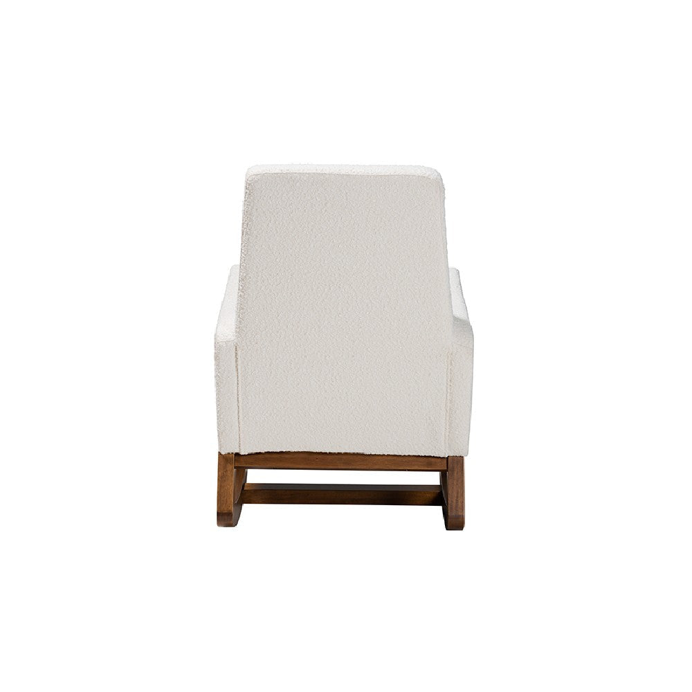 Baxton Studio Yashiya Mid-Century Modern Off-White Boucle Upholstered and Walnut Brown Finished Wood Rocking Chair