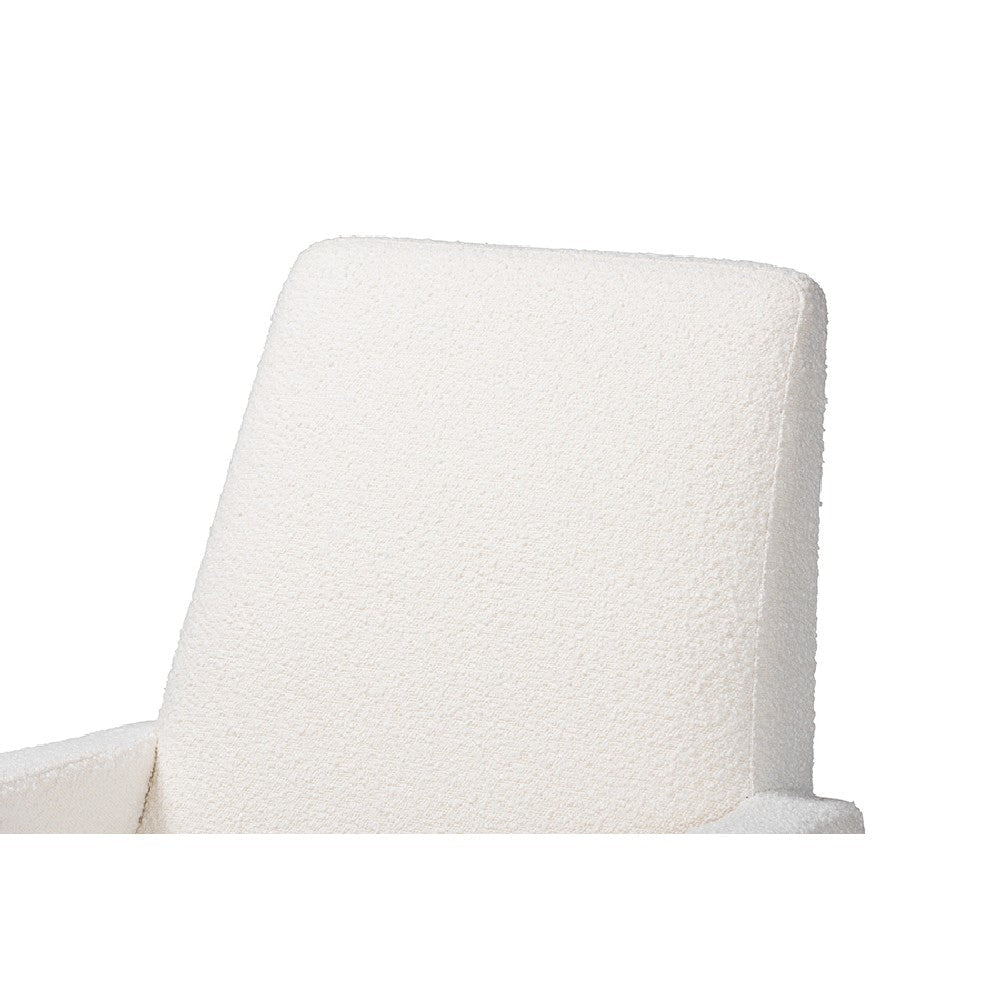 Baxton Studio Yashiya Mid-Century Modern Off-White Boucle Upholstered and Walnut Brown Finished Wood Rocking Chair