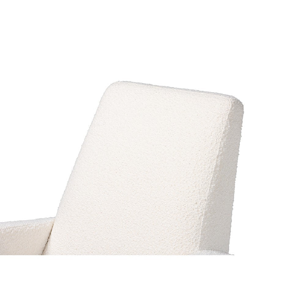 Baxton Studio Yashiya Mid-Century Modern Off-White Boucle Upholstered and Walnut Brown Finished Wood 2-Piece Rocking Chair and Ottoman Set