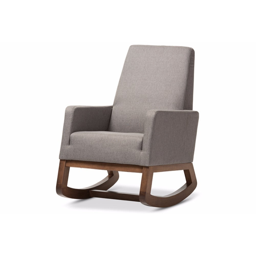 Baxton Studio Yashiya Mid-century Retro Modern Grey Fabric Upholstered Rocking Chair WHI-BBT5199-Grey