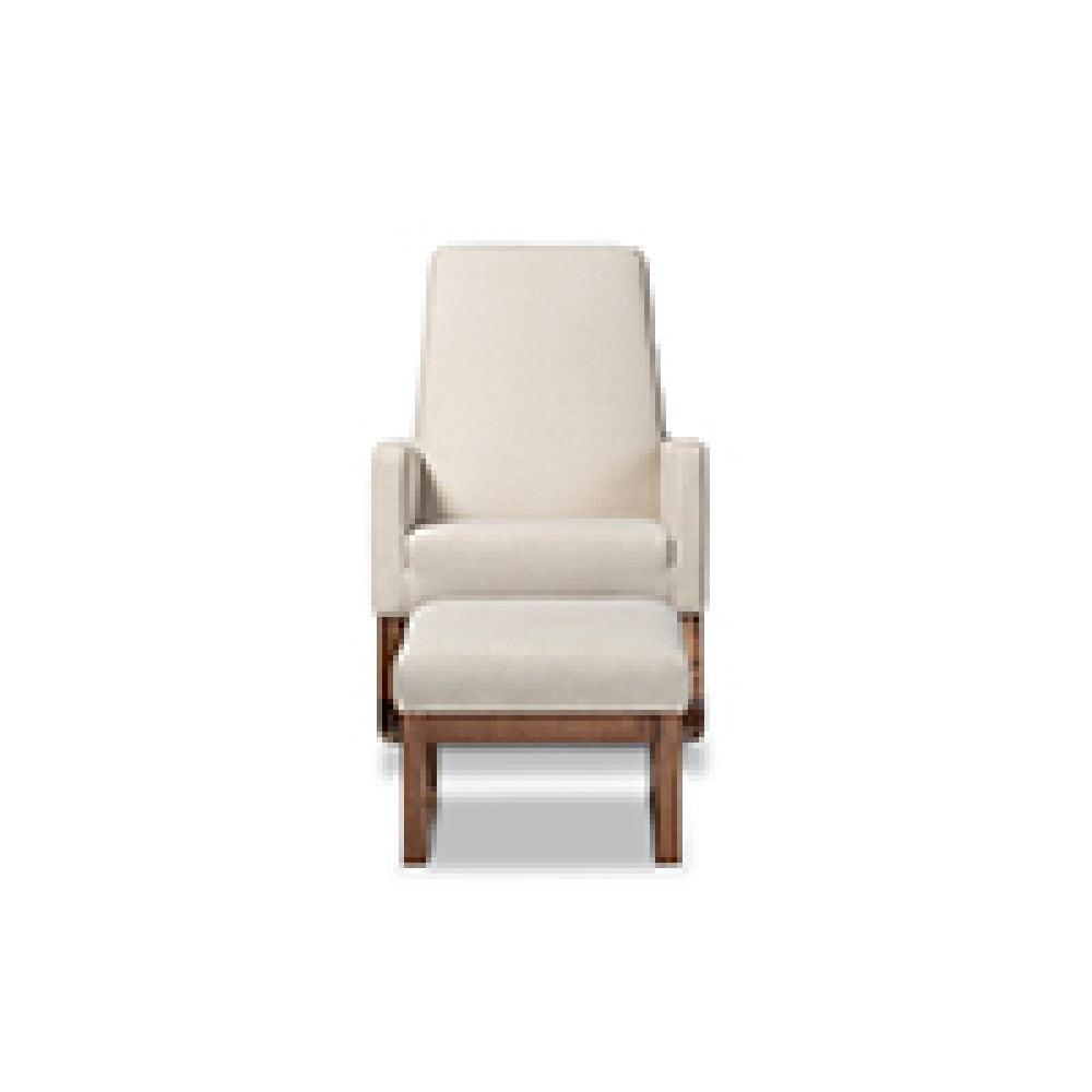 Baxton Studio Yashiya Mid-century Retro Modern Light Beige Fabric Upholstered Rocking Chair and Ottoman Set WHI-BBT5200-Light-Beige-Set