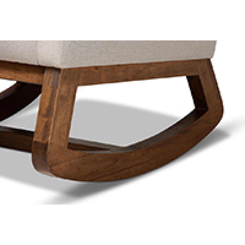 Baxton Studio Yashiya Mid-century Retro Modern Light Beige Fabric Upholstered Rocking Chair and Ottoman Set WHI-BBT5200-Light-Beige-Set