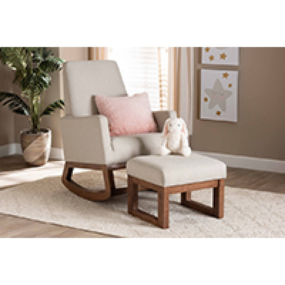 Baxton Studio Yashiya Mid-century Retro Modern Light Beige Fabric Upholstered Rocking Chair and Ottoman Set