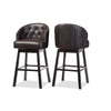 Baxton Studio Avril Modern and Contemporary Brown Faux Leather Tufted Swivel Barstool with Nail heads Trim (Set of 2)