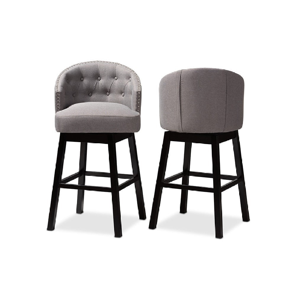 Baxton Studio Theron Transitional Gray Fabric Upholstered Wood Swivel Bar Stool Set of 2