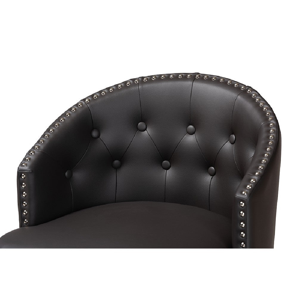 Baxton Studio Theron Mid-Century Transitional Dark Brown Faux Leather and Espresso Brown Finished Wood 2-Piece Swivel Counter Stool Set