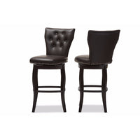 Baxton Studio Leonice Modern and Contemporary Dark Brown Faux Leather Upholstered Button-tufted 29-Inch 2-Piece Swivel Bar Stool Set