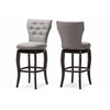 Baxton Studio Leonice Modern and Contemporary Grey Fabric Upholstered Button-tufted 29-Inch 2-Piece Swivel Bar Stool Set