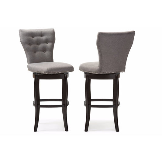 Baxton Studio Leonice Modern and Contemporary Grey Fabric Upholstered Button-tufted 29-Inch 2-Piece Swivel Bar Stool Set