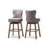 Baxton Studio Gradisca Modern and Contemporary Brown Wood Finishing and Grey Fabric Button-Tufted Upholstered 2-Piece Swivel Barstool Set