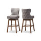 Baxton Studio Gradisca Modern and Contemporary Brown Wood Finishing and Grey Fabric Button-Tufted Upholstered 2-Piece Swivel Barstool Set