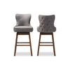 Baxton Studio Gradisca Modern and Contemporary Brown Wood Finishing and Grey Fabric Button-Tufted Upholstered 2-Piece Swivel Barstool Set