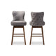 Baxton Studio Gradisca Modern and Contemporary Brown Wood Finishing and Grey Fabric Button-Tufted Upholstered 2-Piece Swivel Barstool Set