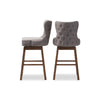 Baxton Studio Gradisca Modern and Contemporary Brown Wood Finishing and Grey Fabric Button-Tufted Upholstered 2-Piece Swivel Barstool Set