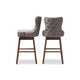 Baxton Studio Gradisca Modern and Contemporary Brown Wood Finishing and Grey Fabric Button-Tufted Upholstered 2-Piece Swivel Barstool Set