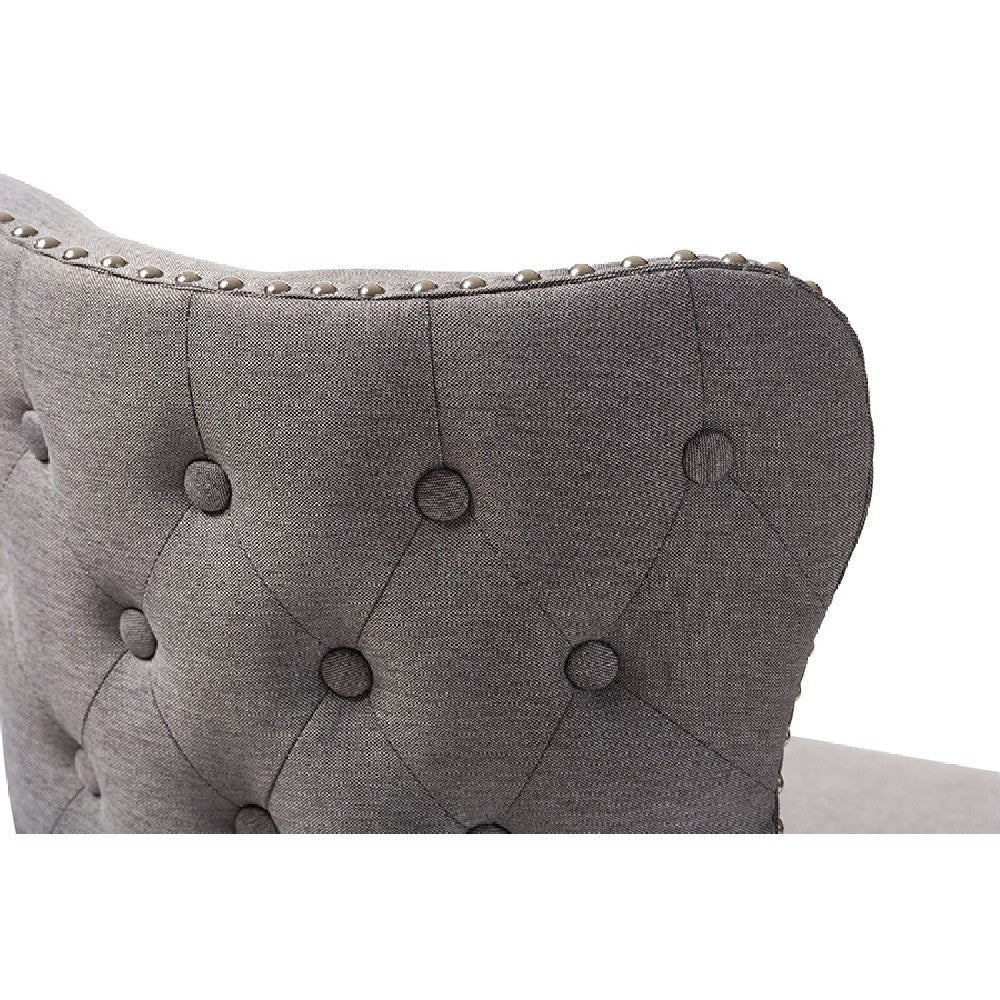 Baxton Studio Gradisca Modern and Contemporary Brown Wood Finishing and Grey Fabric Button-Tufted Upholstered 2-Piece Swivel Barstool Set