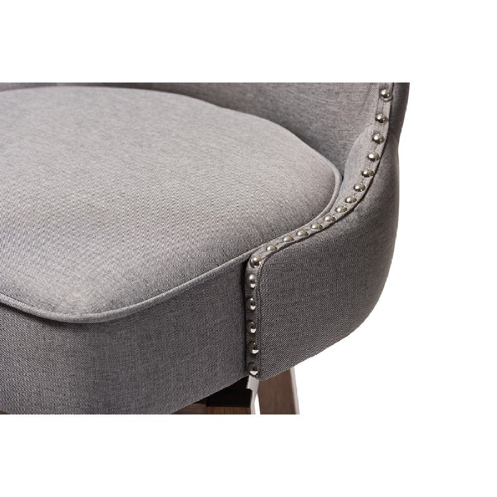 Baxton Studio Gradisca Modern and Contemporary Brown Wood Finishing and Grey Fabric Button-Tufted Upholstered 2-Piece Swivel Barstool Set