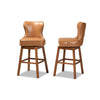 Baxton Studio Gradisca Modern and Contemporary Tan Faux Leather Upholstered and Walnut Brown Finished Wood 2-Piece Swivel Bar Stool Set