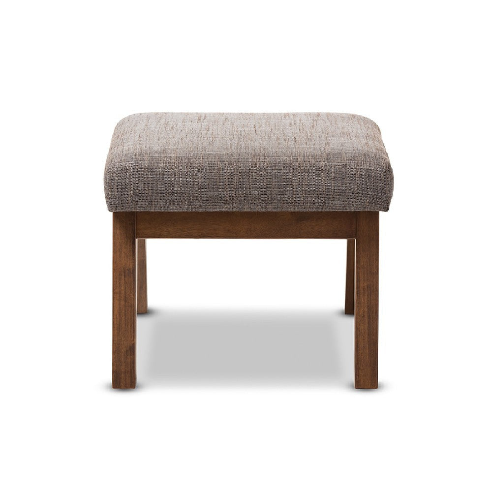 Baxton Studio Aberdeen Mid-Century Modern Walnut Wood Finishing and Gravel Fabric Upholstered Ottoman WHI-BBT5254-Gravel-OTTO-TH1308
