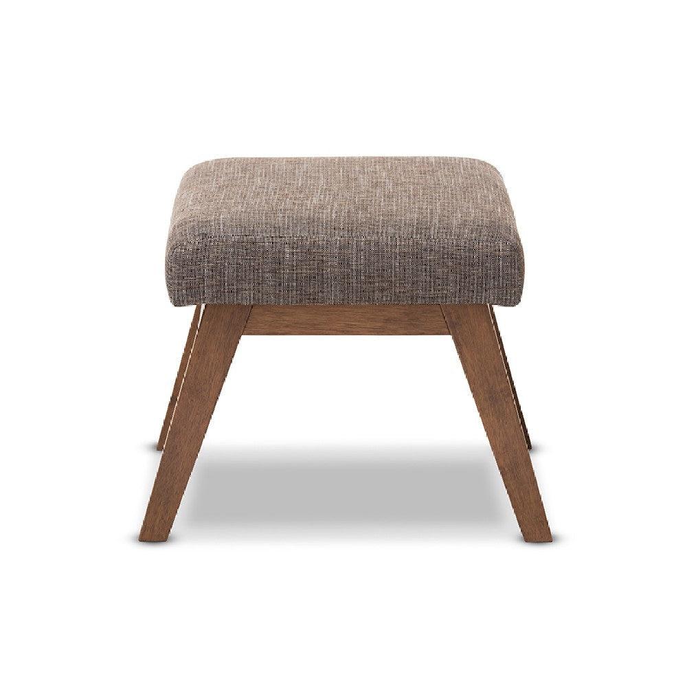 Baxton Studio Aberdeen Mid-Century Modern Walnut Wood Finishing and Gravel Fabric Upholstered Ottoman WHI-BBT5254-Gravel-OTTO-TH1308
