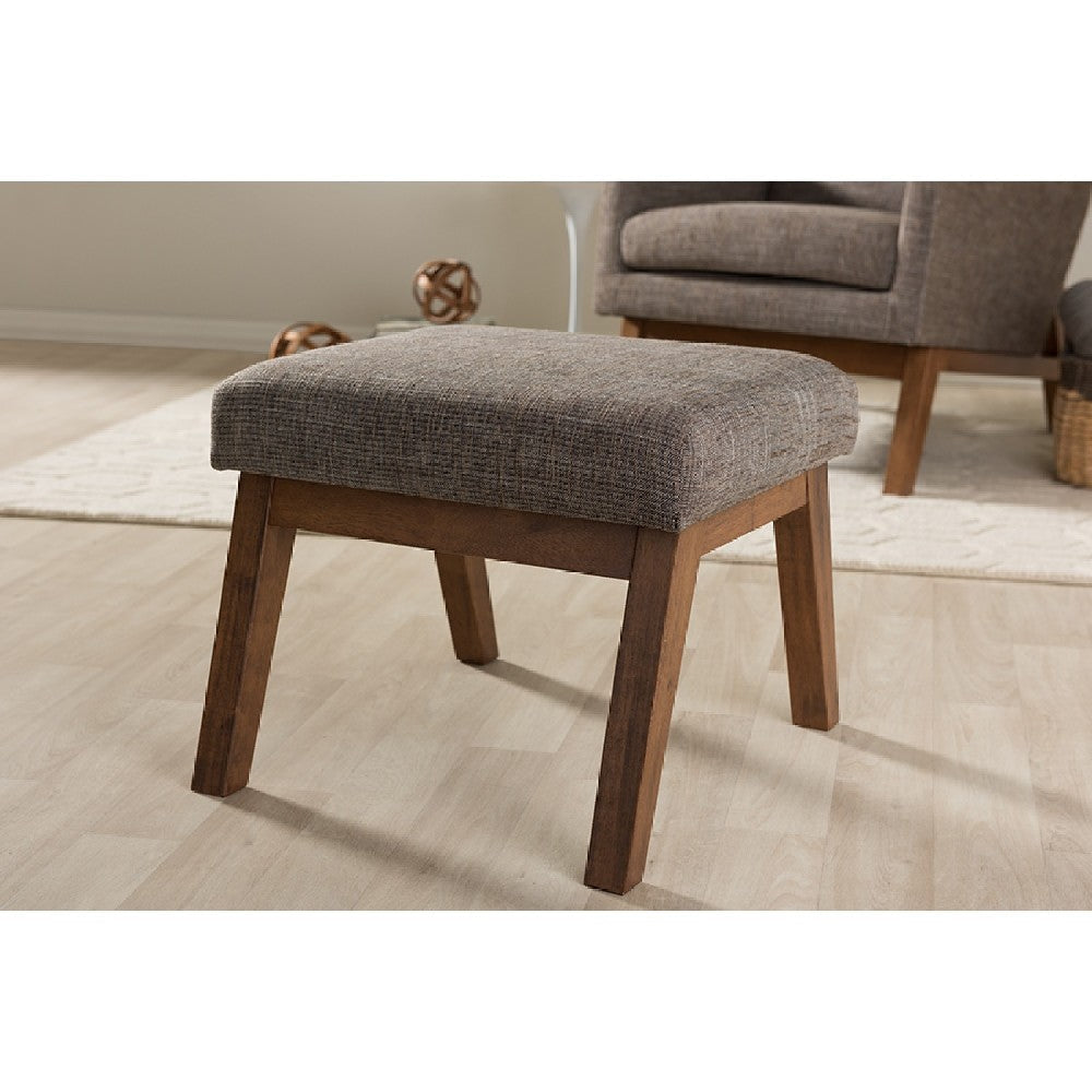 Baxton Studio Aberdeen Mid-Century Modern Walnut Wood Finishing and Gravel Fabric Upholstered Ottoman WHI-BBT5254-Gravel-OTTO-TH1308