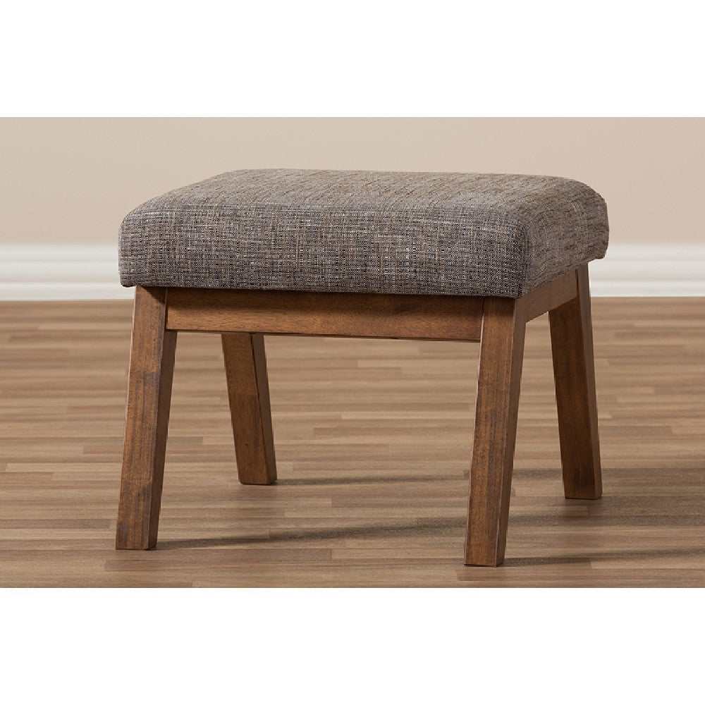 Baxton Studio Aberdeen Mid-Century Modern Walnut Wood Finishing and Gravel Fabric Upholstered Ottoman WHI-BBT5254-Gravel-OTTO-TH1308