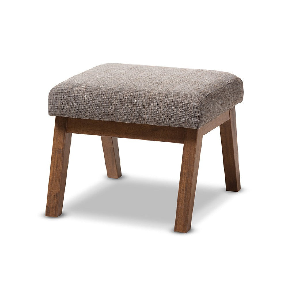 Baxton Studio Aberdeen Mid-Century Modern Walnut Wood Finishing and Gravel Fabric Upholstered Ottoman WHI-BBT5254-Gravel-OTTO-TH1308