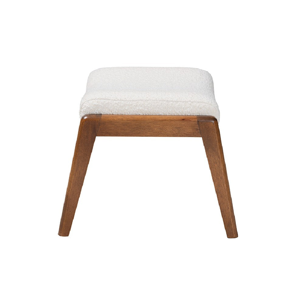Baxton Studio Roxy Mid-Century Modern Off-White Boucle Upholstered and Walnut Brown Finished Wood Ottoman Footstool