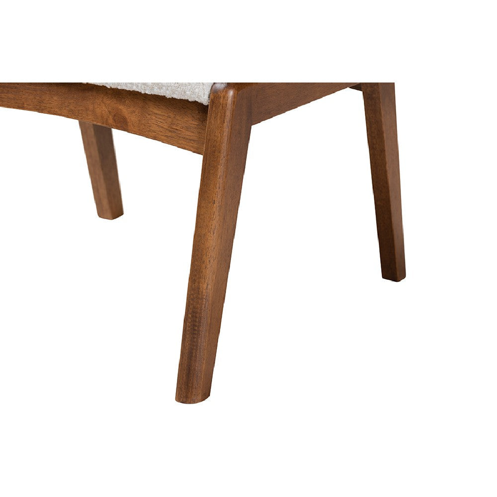 Baxton Studio Roxy Mid-Century Modern Off-White Boucle Upholstered and Walnut Brown Finished Wood Ottoman Footstool