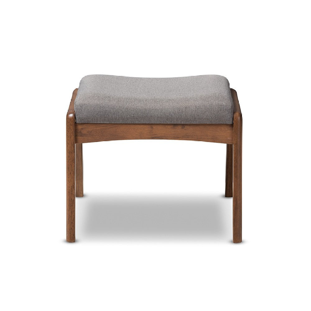 Baxton Studio Roxy Mid-Century Modern Walnut Wood Finishing and Grey Fabric Upholstered Ottoman