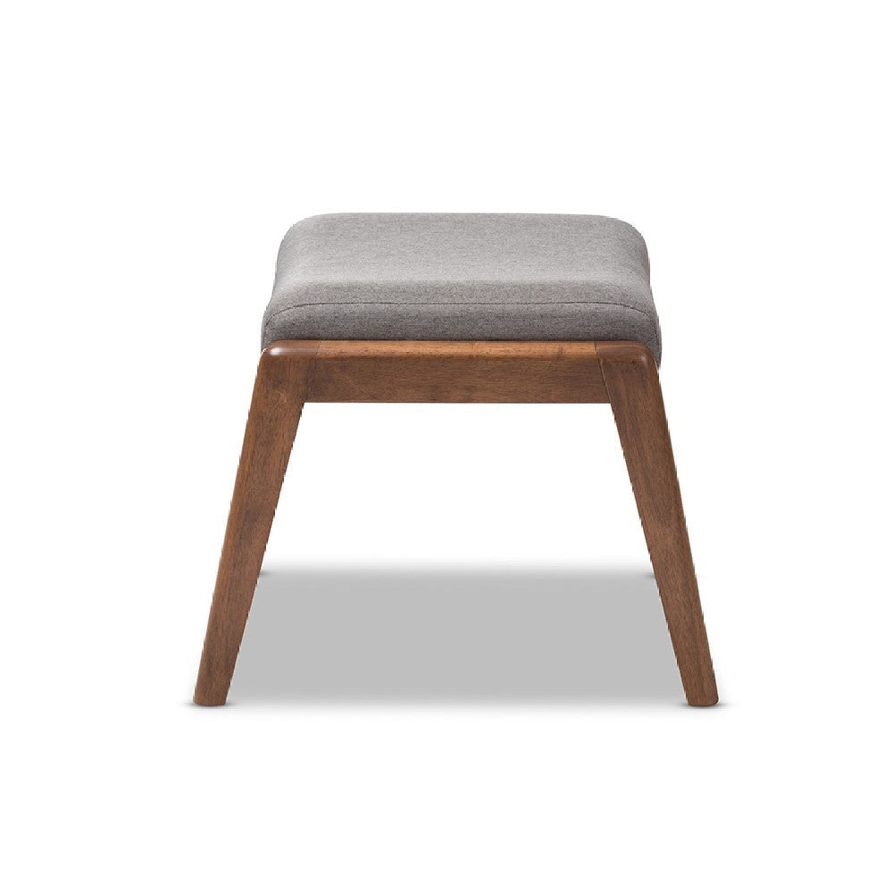 Baxton Studio Roxy Mid-Century Modern Walnut Wood Finishing and Grey Fabric Upholstered Ottoman